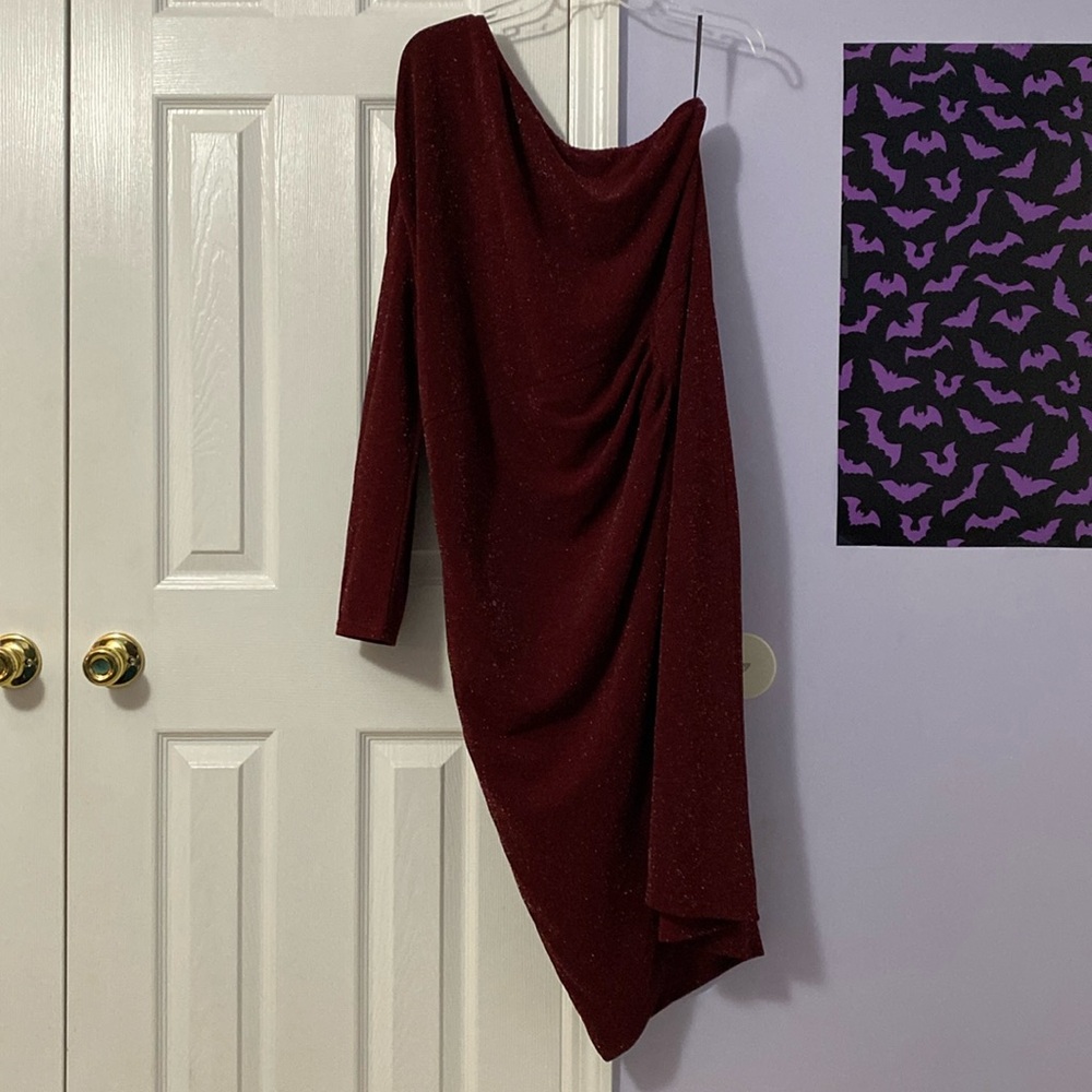 Red Sparkly Evening Dress, One Sleeve